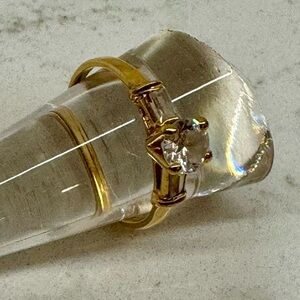 🌟💍 SETA Gold Tone CZ Solitaire Ring w Baguettes Size 9.75 Art Deco Style